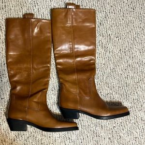 Zara Brown Leather Knee-High Boots